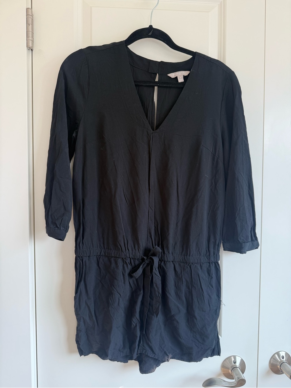 Banana Republic Black V-Neck Long Sleeve Drawstring Waist Romper